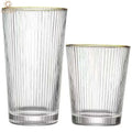 Classic Vertical Grain Highball Glass Water Glasses Gold Rimmed Clear Glass Drinkware Juice Milk Cup