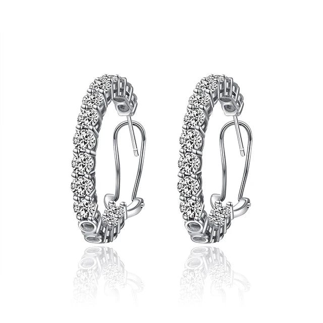 925 Sterling Silver Full CZ Diamond Round Cut Hoop Earrings for Women