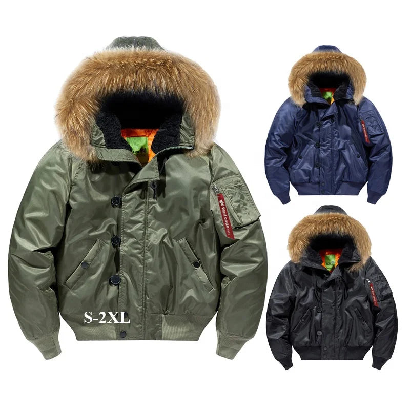2023 Winter Men's Plus Size Casual Bomber Jacket with Zipper Closure Waterproof Faux Fur Hooded Puffer Coat