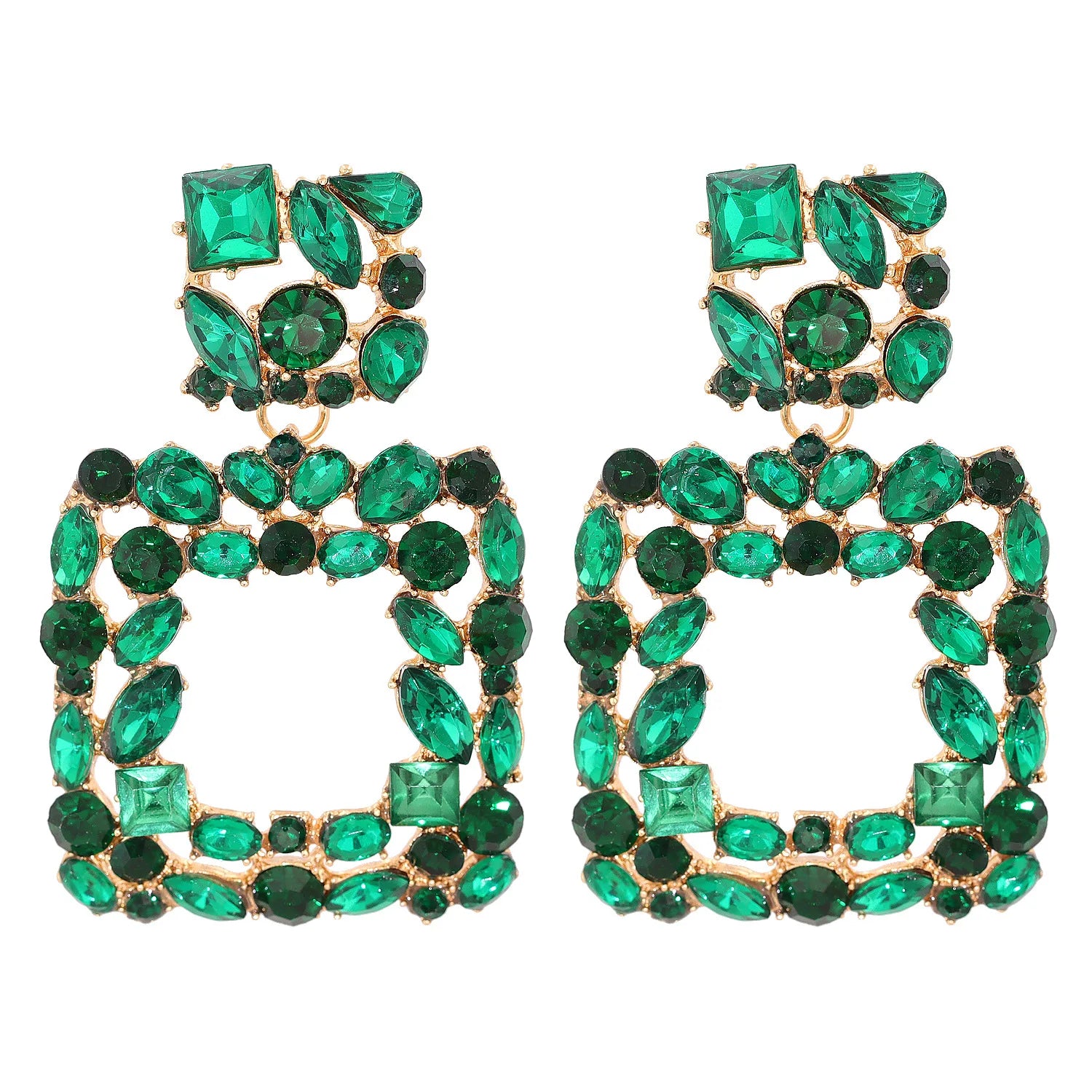 Kaimei 2022 New Geometric Inlaid Diamond Earring Personality square Pendant Crystal Red Statement Earrings Jewelry Wholesale