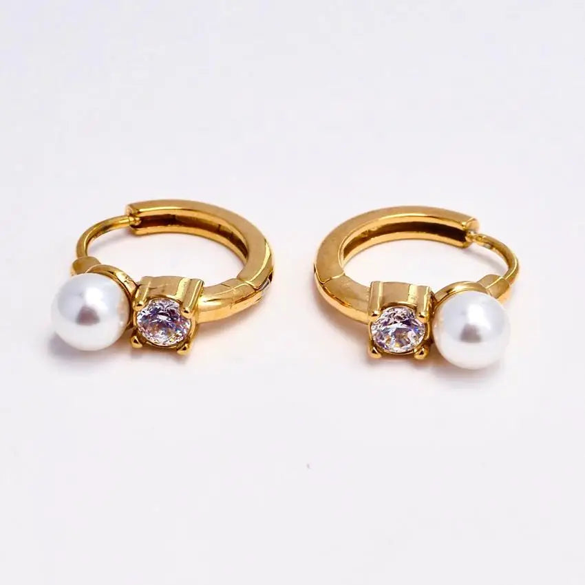 NewTrendy Wholesale 18K Gold Plated 316L Stainless Steel Earrings Elegant Pearl Rhinestone Hypoallergenic Stylish for Women