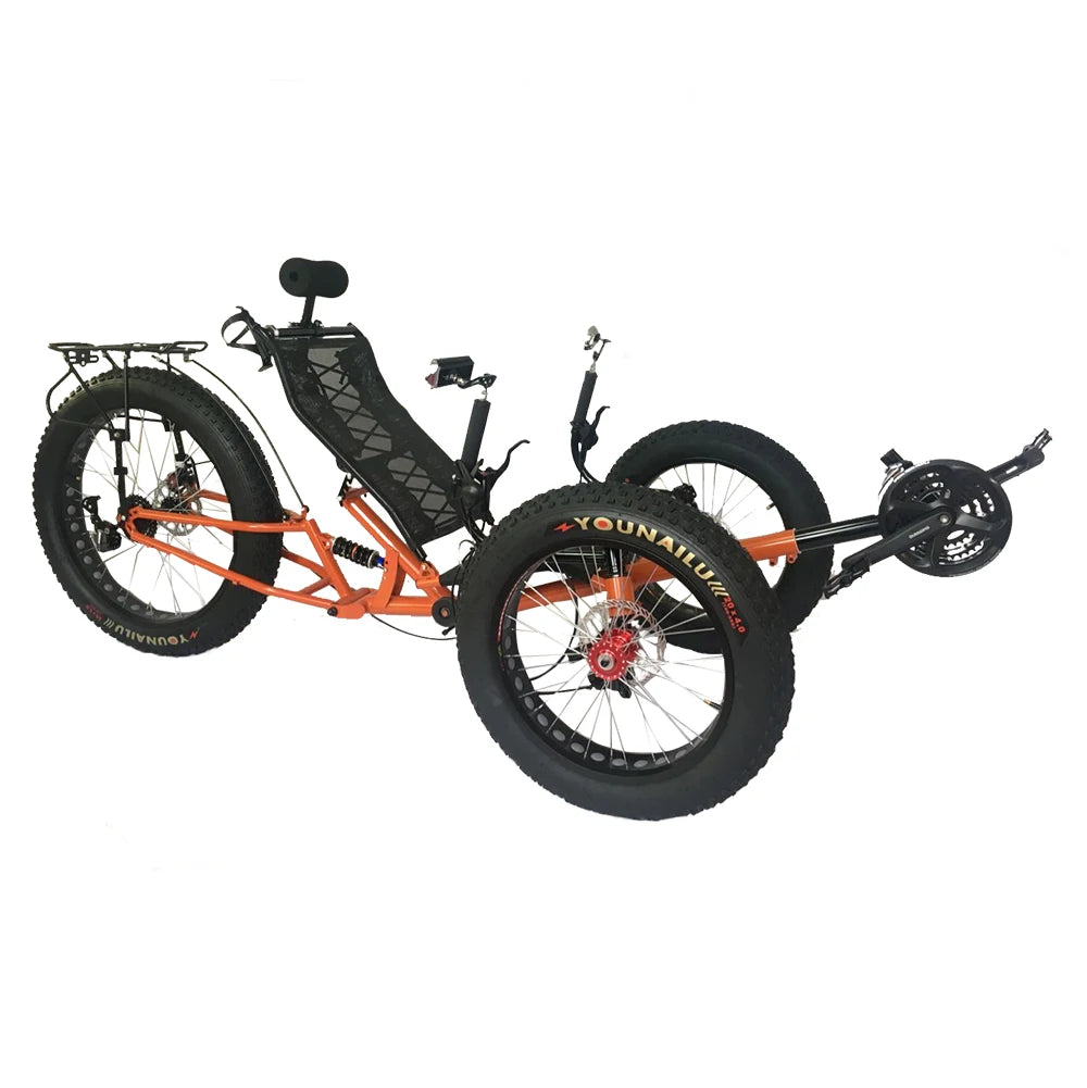 Free Door to Door Shipping Rear Suspension 3 Wheel Foldable Fat Tyre Recumbent Trike Mountain Bike