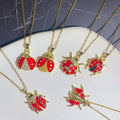 Hot Sale Zircon Full Diamond Copper  Ladybug Pendant Necklace with Stainless Steel Chain for Women
