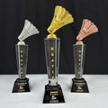 Personalized Golden Silver Bronze Metal Badminton Glass CRYSTAL Awards Trophies MH-J0083
