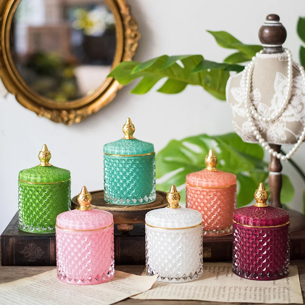 Glass Storage Jar Living Room Cotton Swab Box Jewelry Storage Box Aromatherapy Candle Jar Decoration