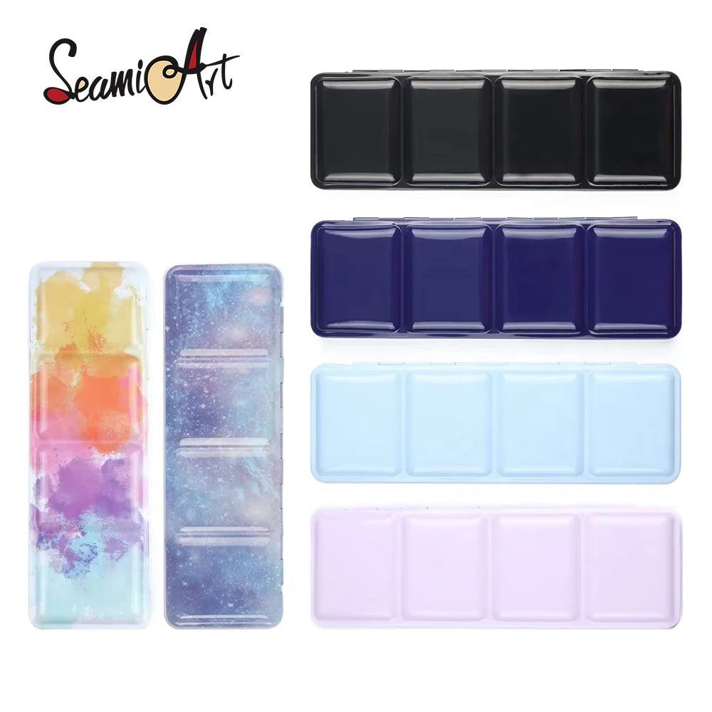 Seamiart 6 Color Travel Artist Empty Watercolor Set Paalette Tins Box Watercolour Palette Case Metal Box 24 Half Pan Acuarelas