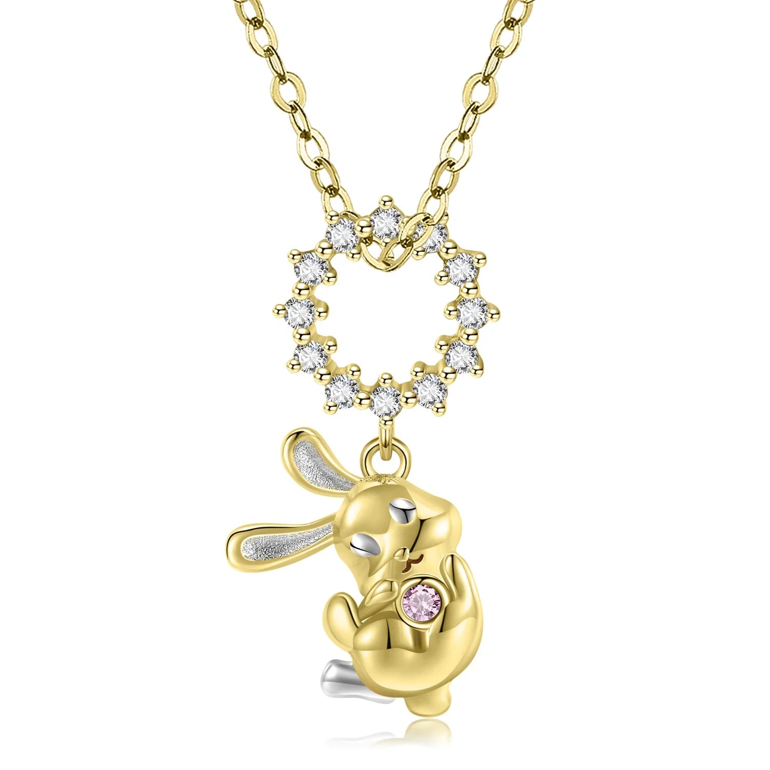 Cute Golden Bunny Pendant for Necklace Authentic 925 Sterling Silver Animal Rabbit Necklace Jewelry for Women Girl Accessory