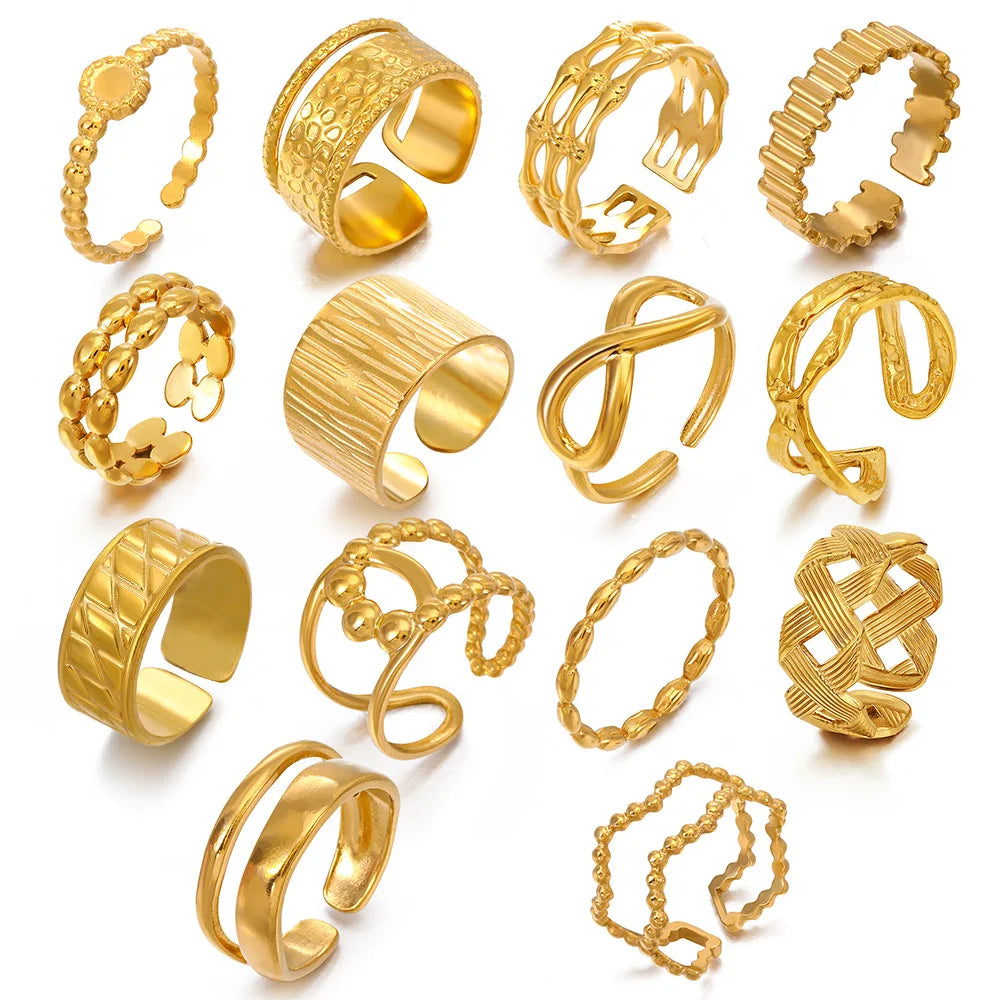 Latest Finger Ring  Open Adjustable Minimalist Jewelry 18k Gold Plated Non Tarnish Rings for Women Stainless Steel Ring