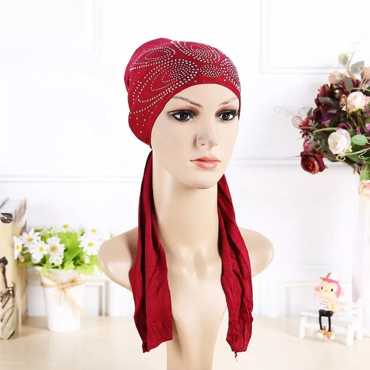 High Quality Turban Rhinestone Scarf Soft Jersey Cotton Instant Hijab Cap With Stones for Muslim Lady