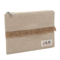 Personalized Natural Cotton Jute Mixture Zipper Pouch With Jute Fringe Lace Custom Eco Friendly Cosmetic Toiletry Gift Bag