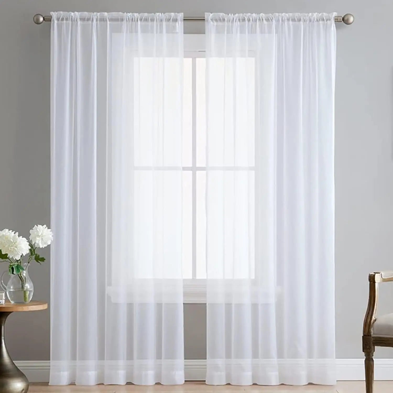 Factory Wholesale Yarn Dyed 100% Polyester Sheer Curtains Valances Grommet Pleated All-Season Living Room Sun Shading French