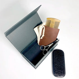 Custom Wholesale Sustainable Wooden Natural 100% Boar Bristle Mens Shaving Beard Brush and Comb Scissor Set