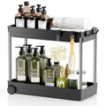 Under Sink Organizer for Bathroom & Kitchen with Anti-slip Pads & Hooks 2 Tier Pull-Out Storage Racks and Shelves
