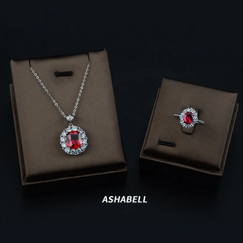 Wholesale Luxury Artificial Red Jewelry Set Zircon 925 Silver Fashion Jewelry Sets Christmas Gift Jewelry Sets for Women