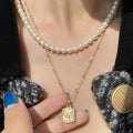 Waterproof Fashion Gold Natural White Mother of Pearl Shell Smile Face Jewelry Girls Stainless Steel Opal Pendant Necklace