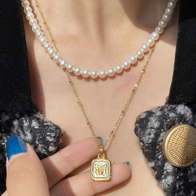Waterproof Fashion Gold Natural White Mother of Pearl Shell Smile Face Jewelry Girls Stainless Steel Opal Pendant Necklace