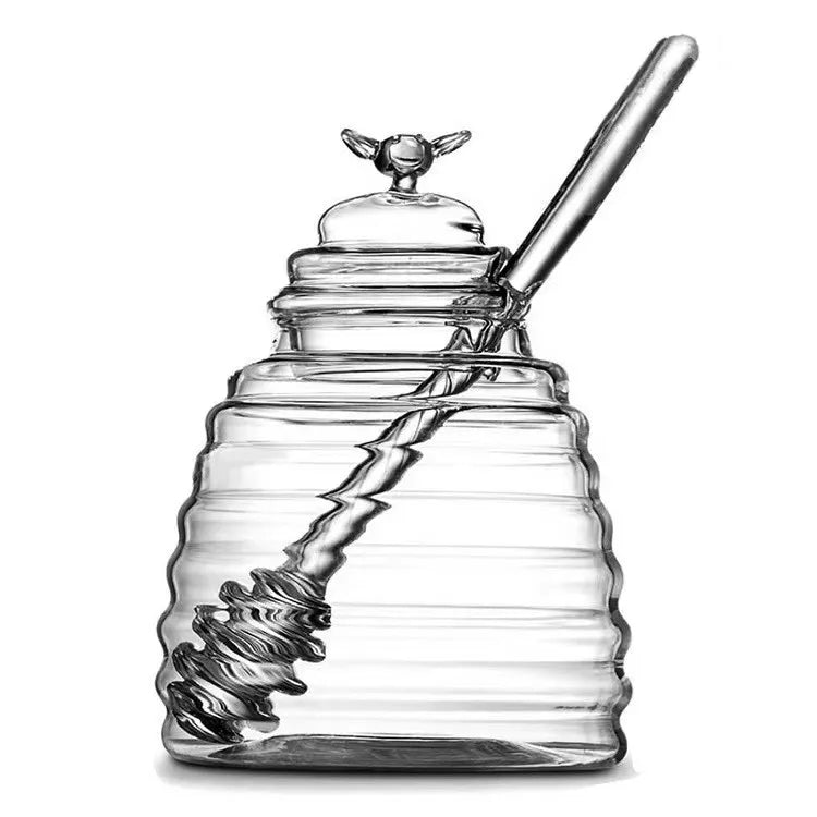 Daily Home Honey Jar with Mixing Stick High Borosilicate Glass Honey Bottle