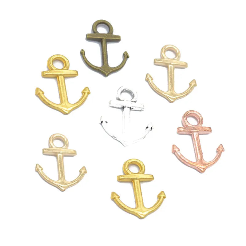 100pcs/bag 6 Colors Charms Metal Ship's Anchor Charm Pendant Bracelet Necklace Jewelry Making 13*12mm H20