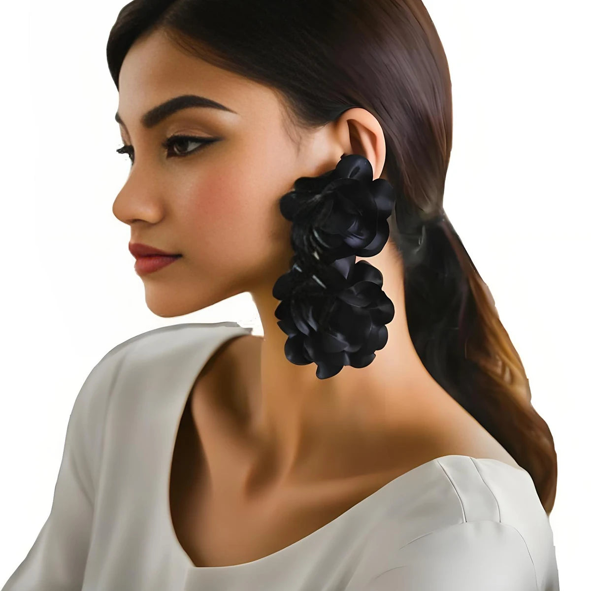 Exaggerated Big Fluffy Fabric Flower Drop Earrings for Women Trendy Elegant Wedding Accessories on Ear 2025 New Fashion Jewelry