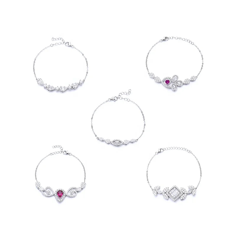 High-Grade Luxury S925 Silver Glam Rhodium Plated Four Leaf Clover Teardrop Moissanite Charm Link Chain Bracelet Fine Jewelry