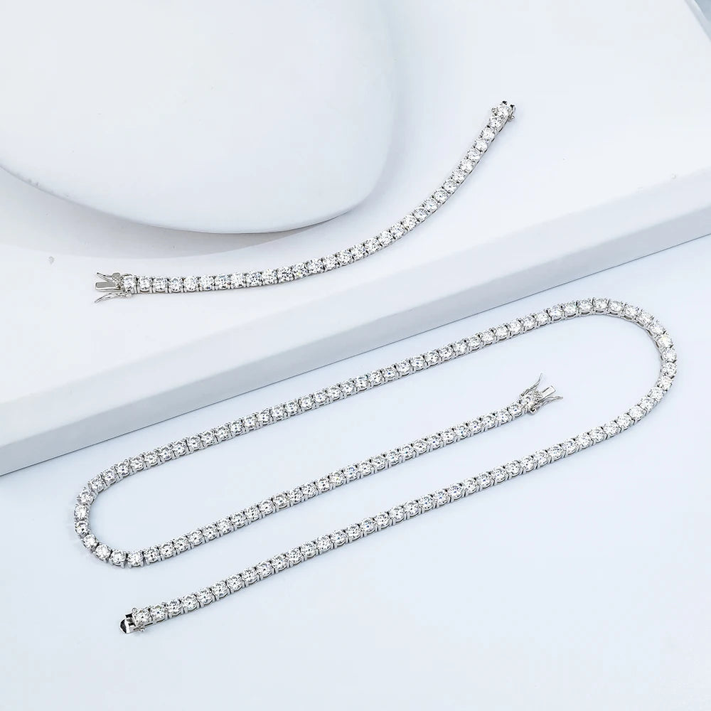 Sterling Silver Moissanite Tennis Necklace 3/4/5MM VVS1 D Color White Gold Plated Moissanite GRA Certificate Tennis Chain