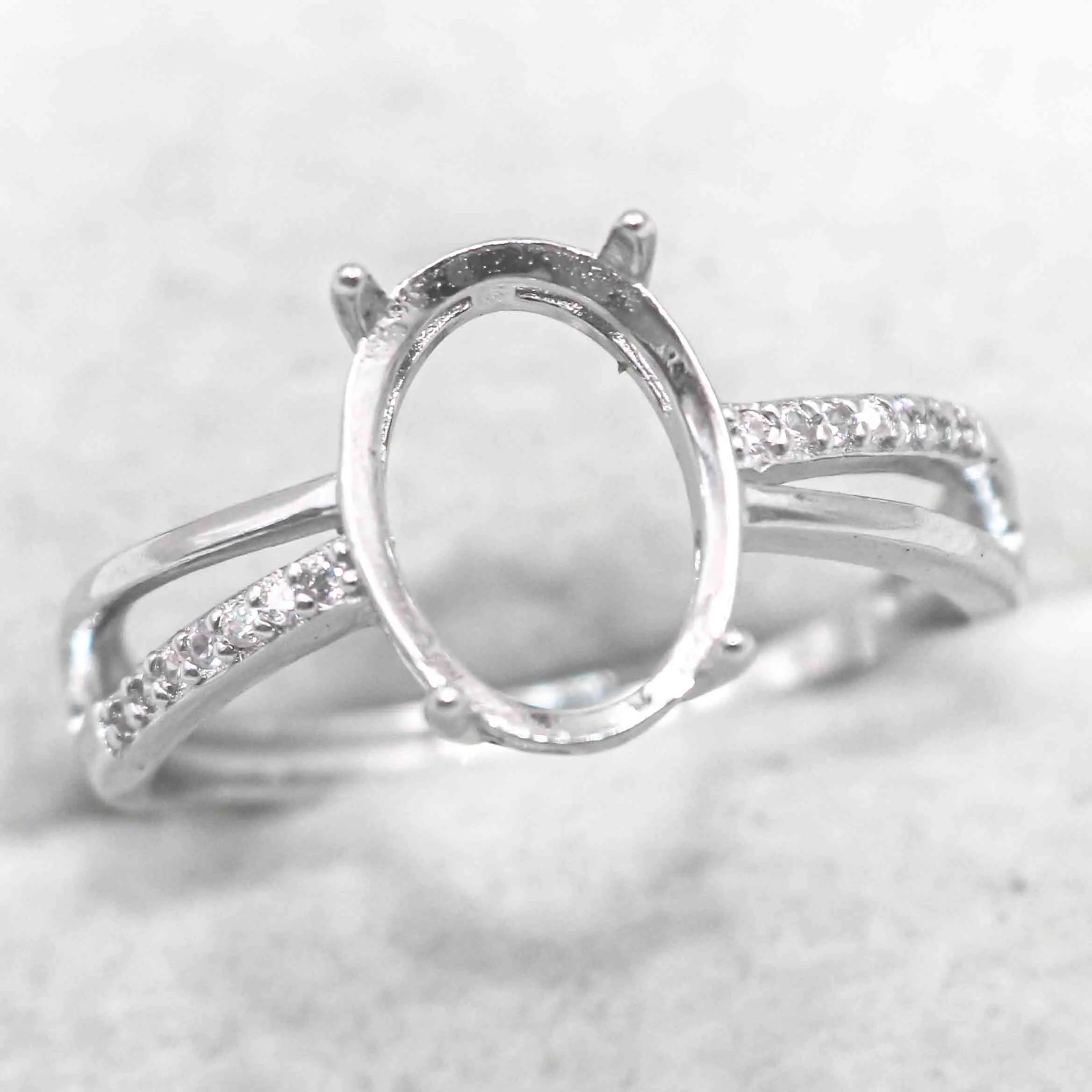 Sterling Silver 8*11mm Semi Mount Ring Empty Frame Blank Support Setting S925 Base Holder Without Center Stone for DIY Inlay
