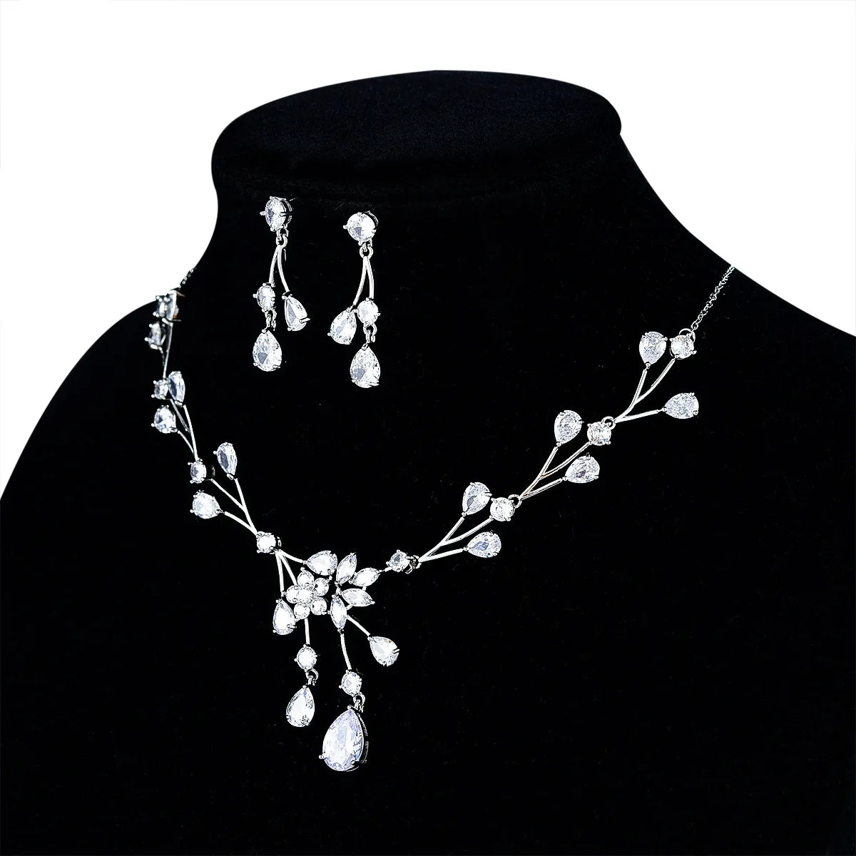 Elegant Flower Diamond Necklace Earring Set Cubic Zircon Wedding Jewelry Set for Women 2024