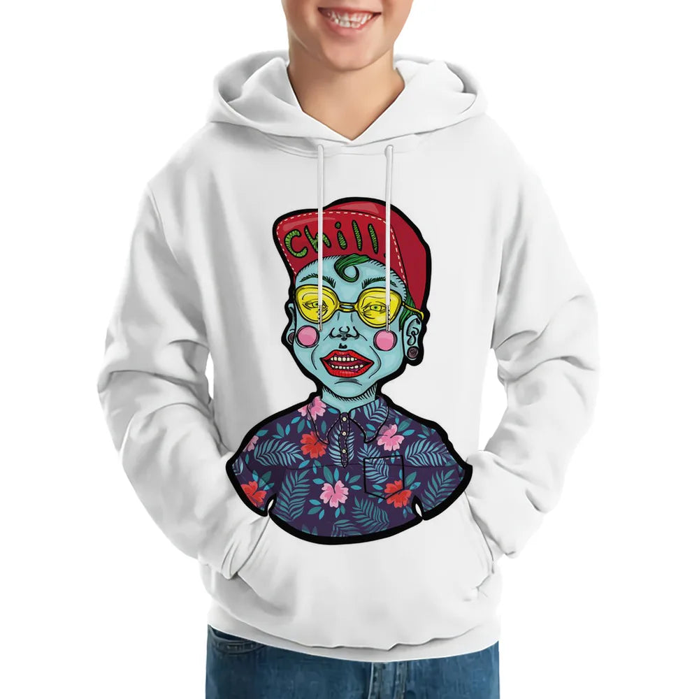 Custom 3D All Over Print Teenager Hoodies Custom Printed White Oversized Pullover Hoodie