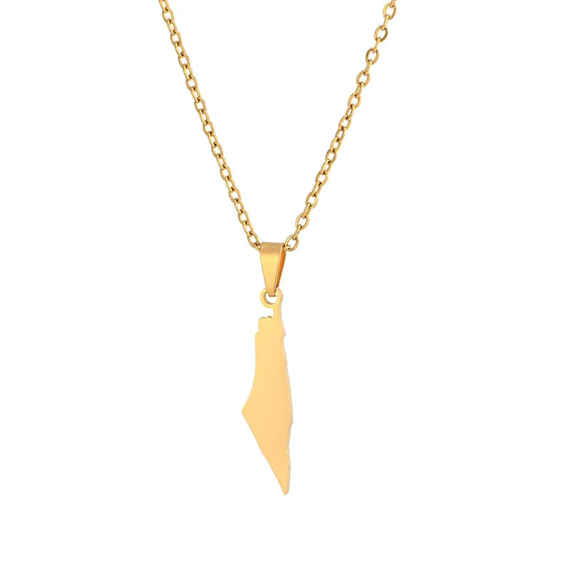 Low Moq Israel Palestine Map Necklace Fashion Chain Stainless Steel Jewelry Necklace