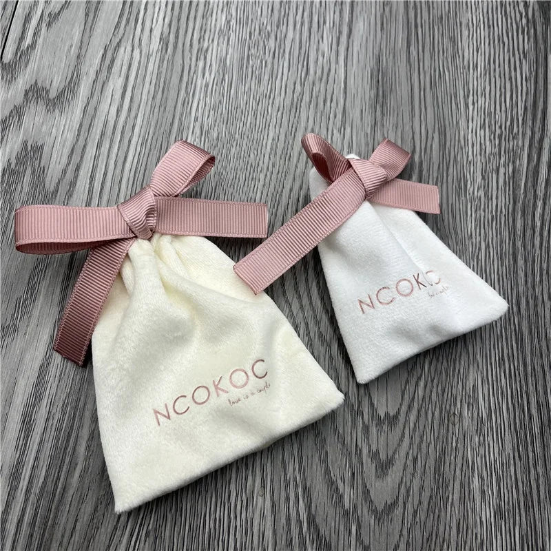 Luxury Soft Cream White Velvet Drawstring Gift Bag Small Jewelry Velvet Drawstring Pouch
