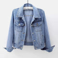 Hiking Women Denim Jacket Single-breasted Chest Flap Pocket Jacket Long Sleeve Slim Short Coat Retro Ladies Denim Jackets