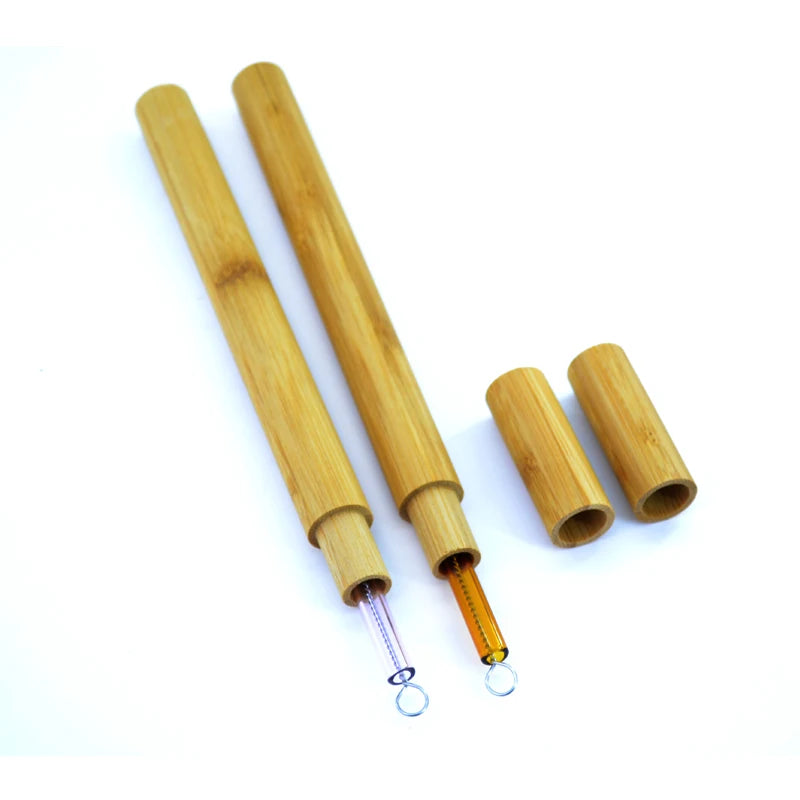 Reusable Straw Set with 1 Glass Straw 1 Cleaning Brush 1 Bamboo case New Product Ideas 2023