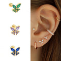 14K Gold Plated & 925 Sterling Silver Colorful Butterfly Zircon Studs Fashionable Hoop Earrings for Women