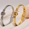 Classic Unisex Geometric Zircon Stainless Steel Gold Plated Tree of Life Stylish Buckle Bracelet MegaBDM