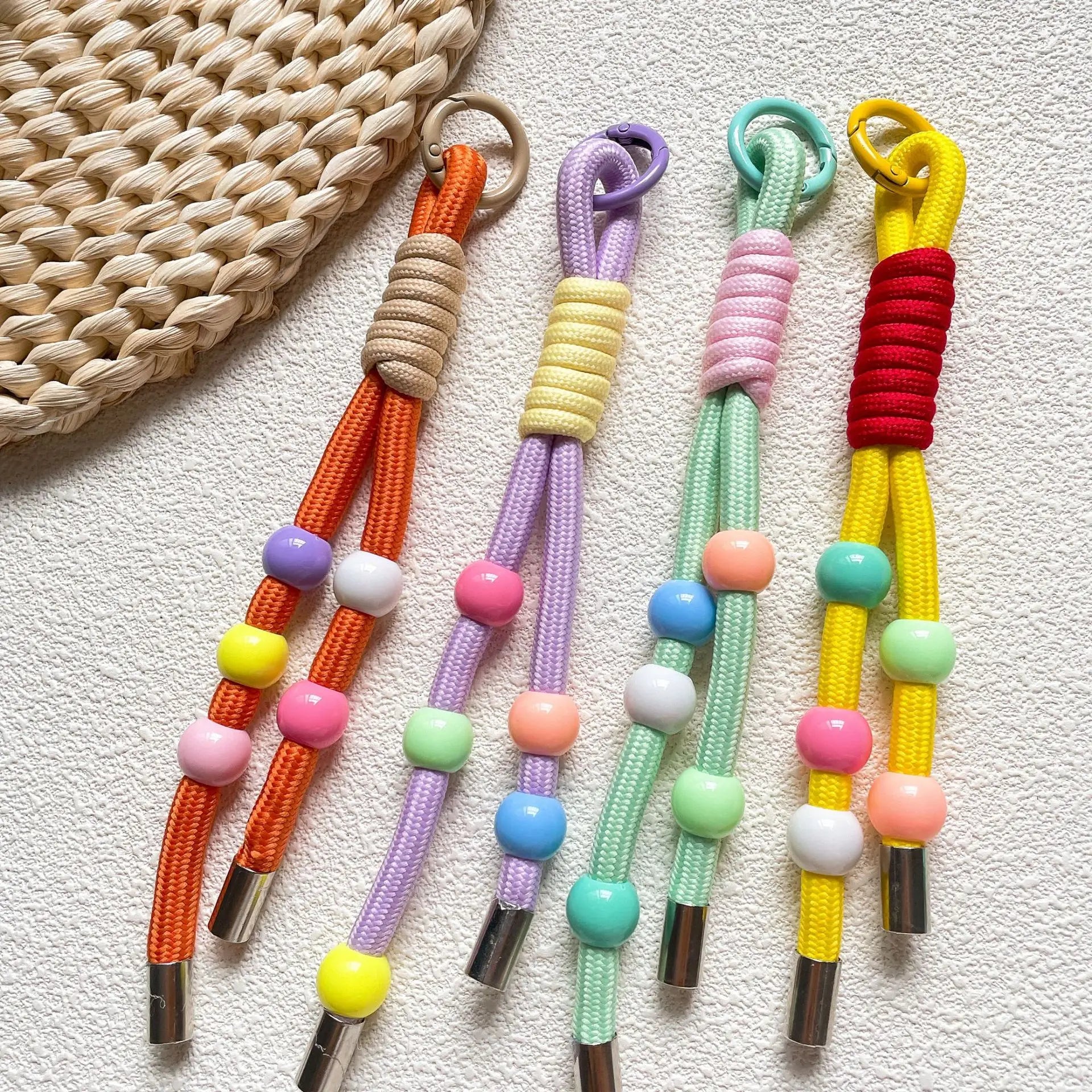 Bohemian Colorful Woven Nylon Compass Keychain Handmade Bead Rope Phone Pendant Packbag Tassel Charm for Bag Accessories