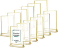 4x6"Standard Double-Sided Acrylic Wedding Table Numbers Picture Frames Clear Sign Holders with 3mm Gold Border & Vertical Stan