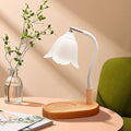 Dimmable Candle Warmer Electric Metal Lamp White Flower Cover Wooden Base
