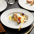 Wholesale Eco-Friendly White Ceramic Plate Various Sizes Shapes Dinner Dishes Porcelain Plate with Black Charger for Restaurants