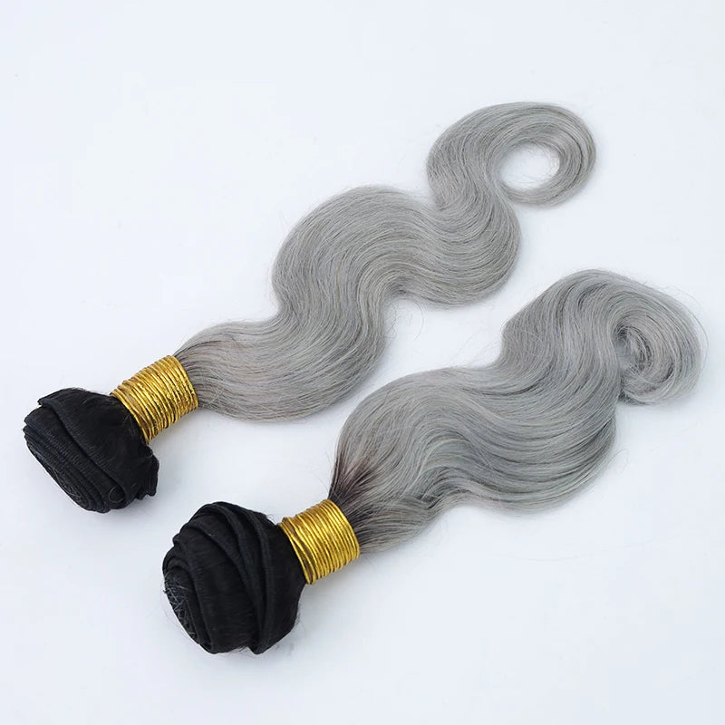 EMEDA 1B Grey Silver Flat Hair Weft Sew in Bundle Raw Hair Brazilian Hair Extension