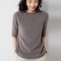 S-XXL Simple Half  Sleeve Knitting Women's Round Neck Short Sleeve Bottoming T-shirt Wear Half Sleeve Top