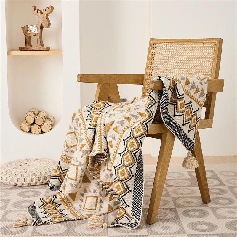 Wholesale American Style Super Soft 100% Acrylic Bohemia Knitted Throw Blanket for Home Decoration TL