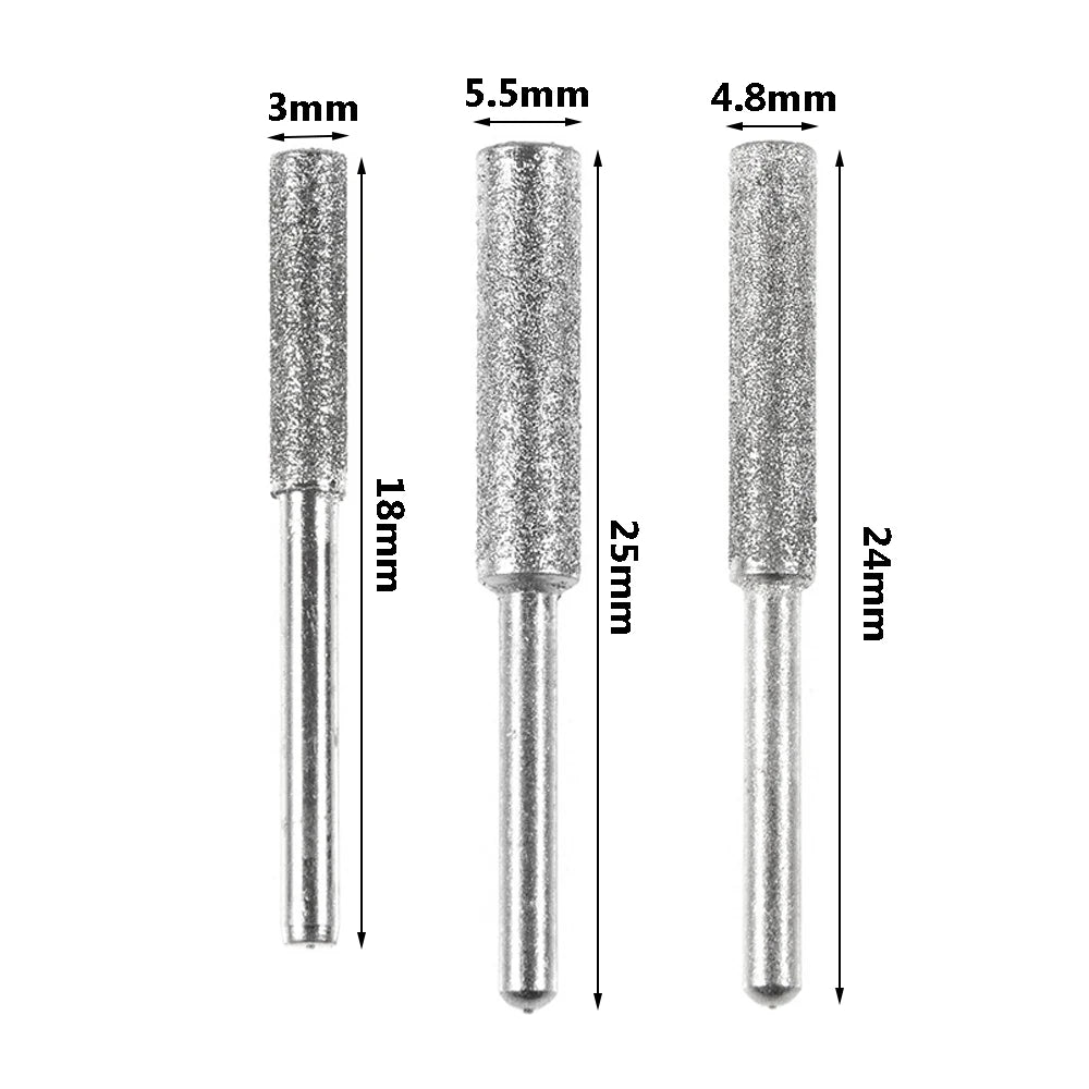 Diamond Coated Cylindrical Burr 4mm Chainsaw Sharpener Stone File Chain Saw Sharpening Carving Grinding Tools Metal Bulucu File