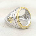 Sterling Silver 12*16mm Semi Mount Men's Ring Frame Empty Blank Bar Bezel Setting S925 Base Without Center Stone for DIY Inlay