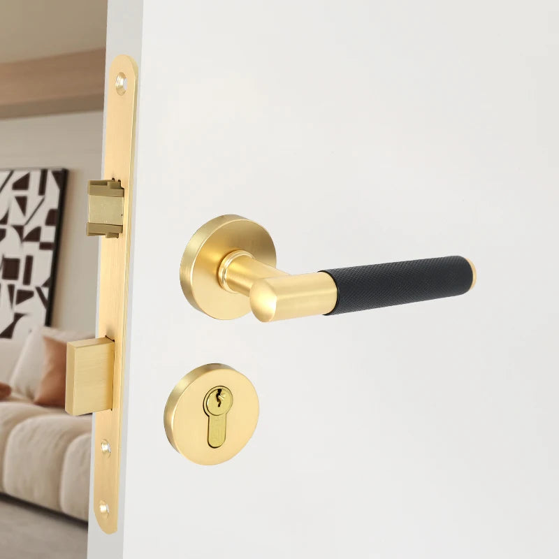 High-End Bright Gold Matte Black Satin Grey Polish Chrome Zinc Alloy Knurl Solid Door Handle Lock for 5 Star Hotel Homes