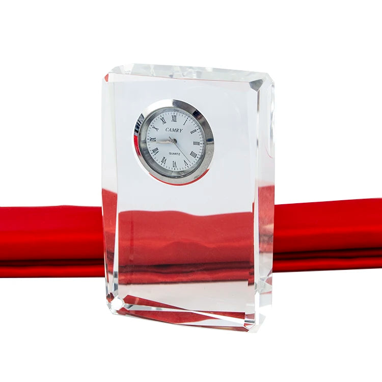 Wholesale Handmade K9 Clear Crystal 3D Laser Carved Picture Personalized Glass Desk Clock Customized Promotional Gifts