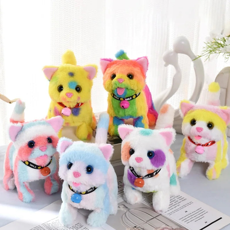 New Design Simulation Electrical Walking Cat Plush Toys Rainbow Color Electric Plush Cat Toy