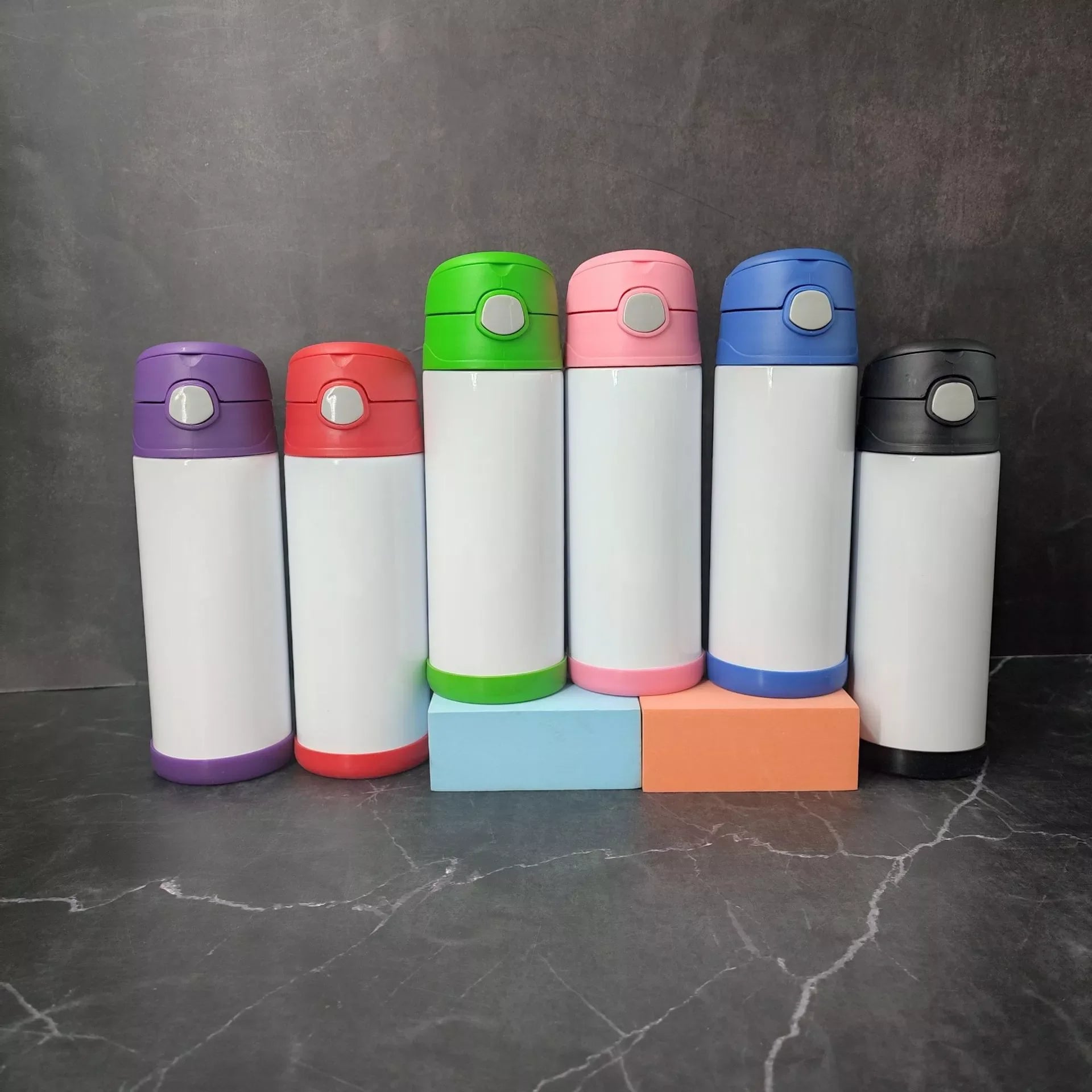 RubySub New Stainless Steel 12oz Kids Flip Top Sublimation Skinny Tumbler Blanks with Straw