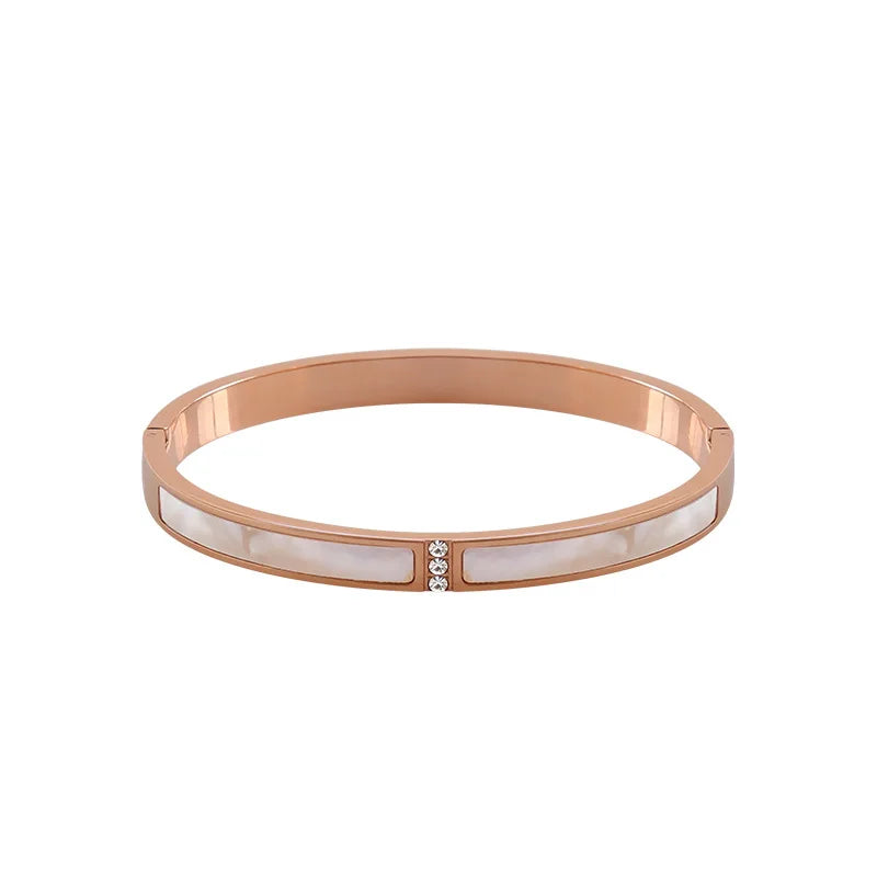 Personalized White Shell Stainless Steel Diamond Hip Hop Bracelet Rose Gold Bangles Fashion Accessory