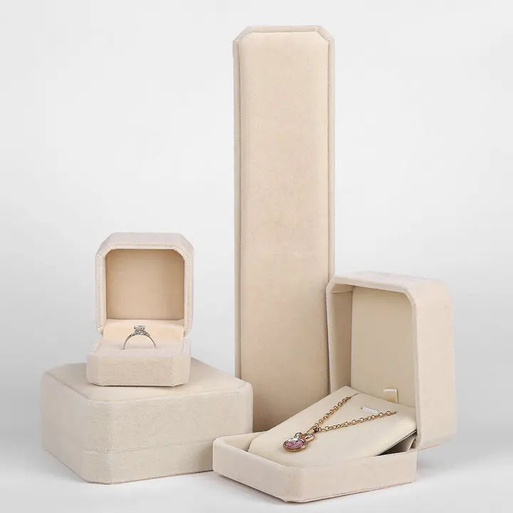 Beige Colorful Flannel Custom Jewelry Ring Bracelet Necklace Pendant Earrings Packing Box Cheaper Small Moq Velvet Packaging Box