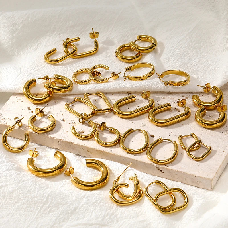 New Fashion Fine Jewelry Luxury Custom Stainless Steel Statement Gold Huggie Hoop Earrings for Women